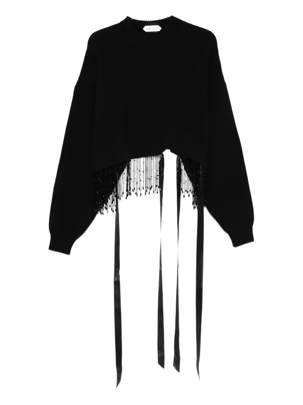 

Свитер с бахромой из бисера и лентами Alberta Ferretti, черный