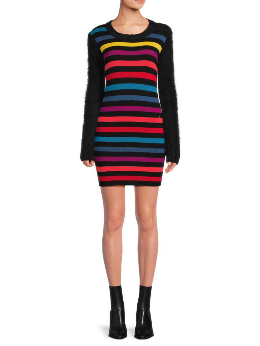 

Мини-платье-свитер из натуральной шерсти в полоску Sonia Rykiel, черный мульти
