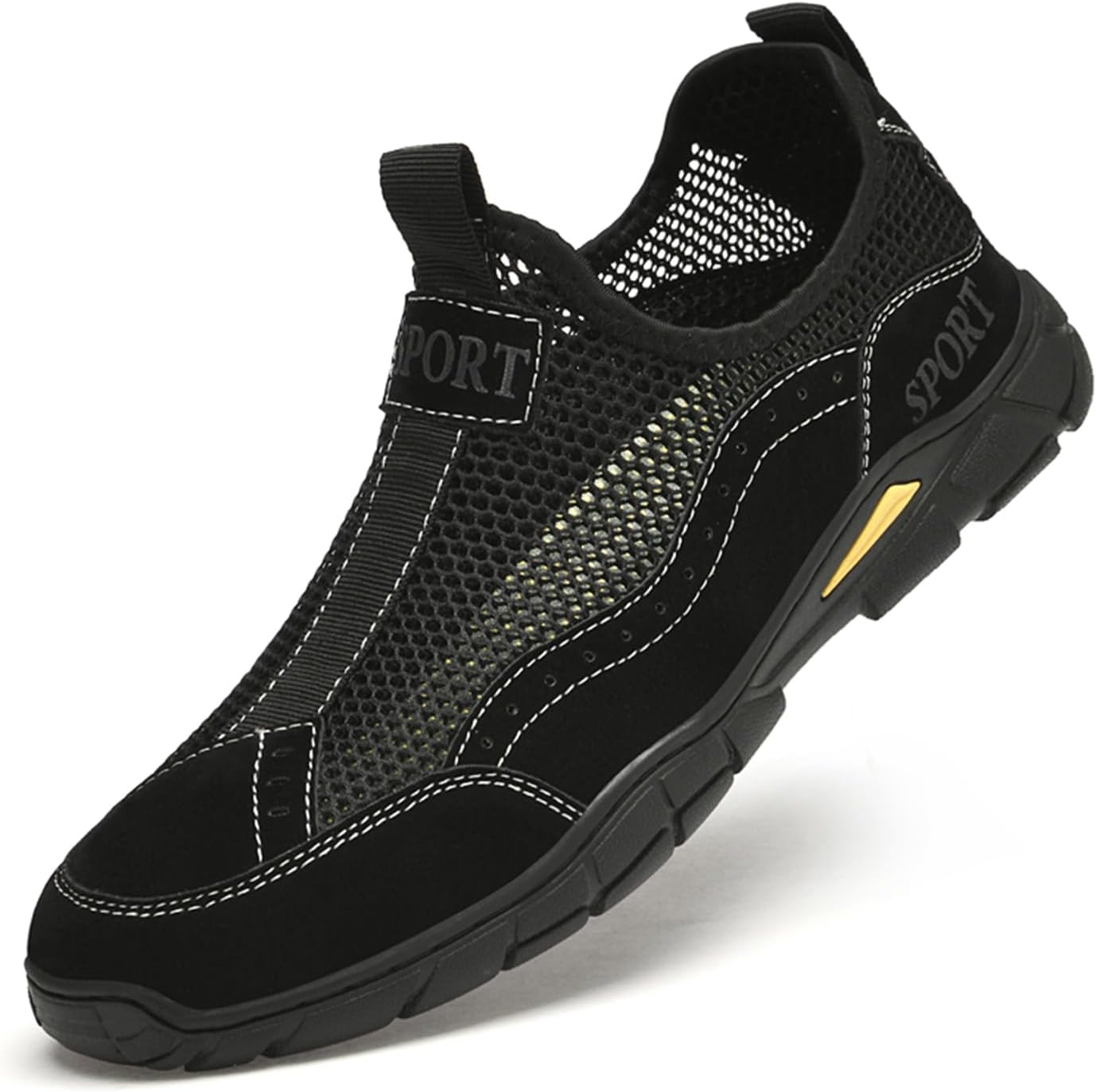 

Мужские кроссовки Crepuscute с сеткой, плоская подошва, легкая носка, дышащие, противоскользящие, для улицы, походов и прогулок, летние пляжные сандалии, повседневная спортивная обувь, черный