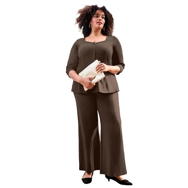 

Женские брюки плюс сайз с широкими штанинами Avenue, Chocolate