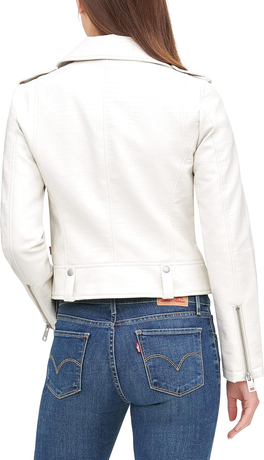 Женская куртка-косуха Levi's из искусственной кожи укороченная, белый — фото 4