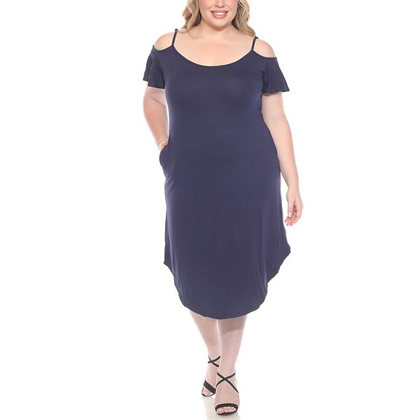 

Платье casual с круглым вырезом и рукавами-крылышками, длина до колена, plus size Wm Fashion, Navy