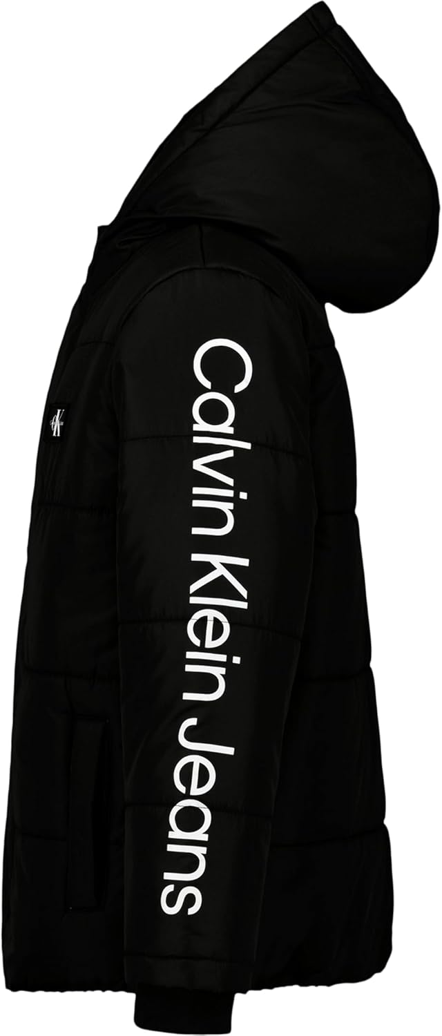 Плотная куртка-бомбер Calvin Klein для мальчиков с капюшоном и флисовой подкладкой, Wordmark Black — фото 2