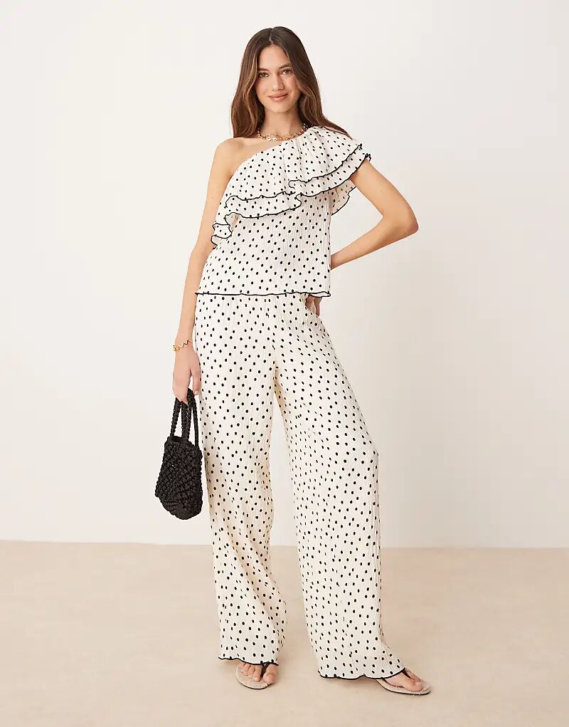 

Широкие брюки YAS кремового цвета с черным горошком