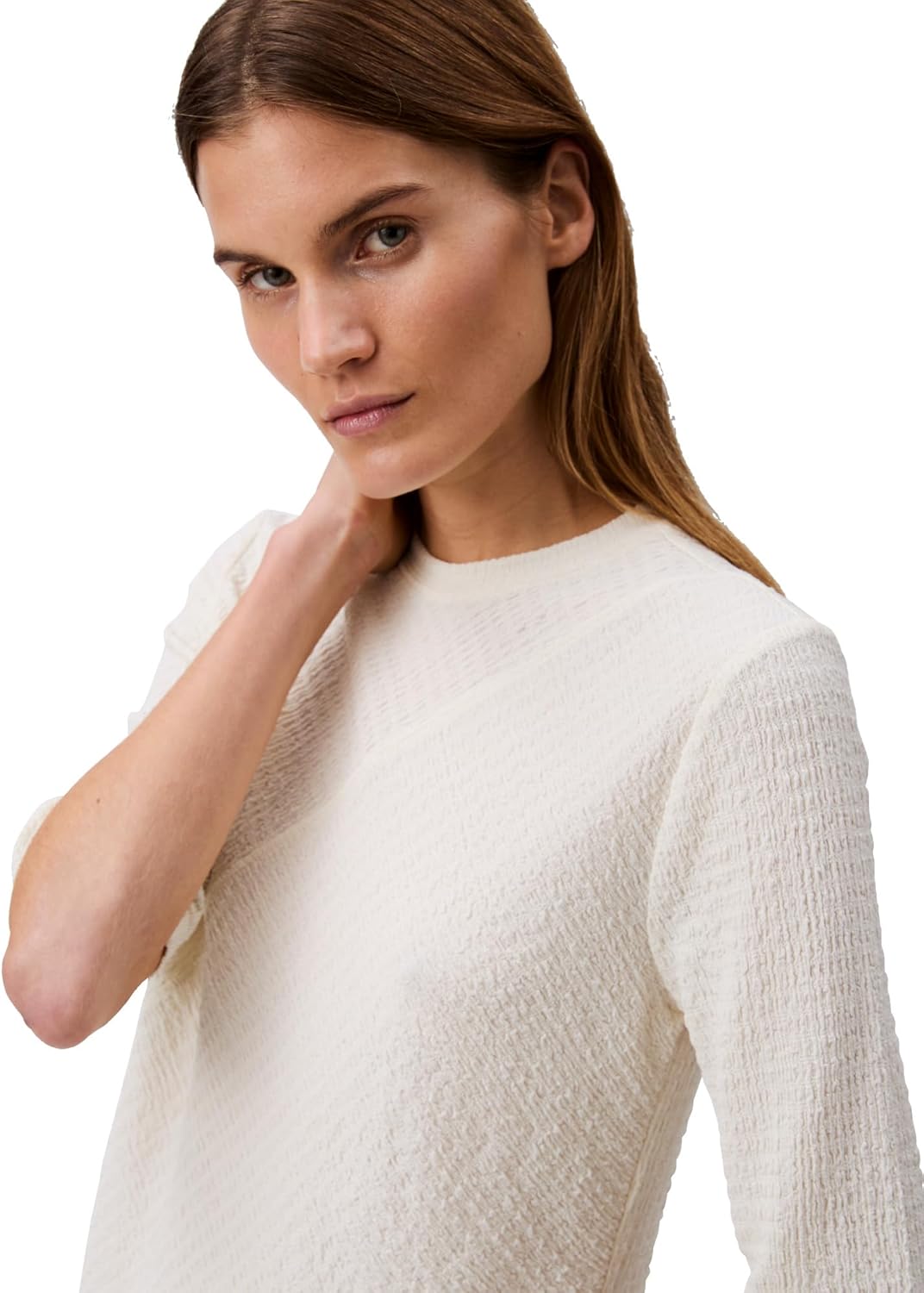 Женский текстурированный трикотажный топ Calvin Klein Jeans с рукавами 3/4, Beige — фото 4