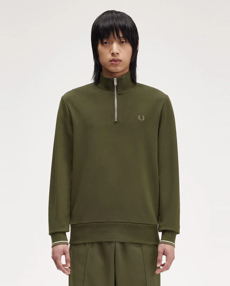 

Мужской свитшот на молнии и окантовке Fred Perry, зеленый