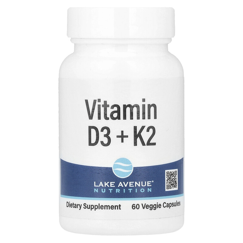 

Lake Avenue Nutrition, витамины D3 и К2, 60 растительных капсул