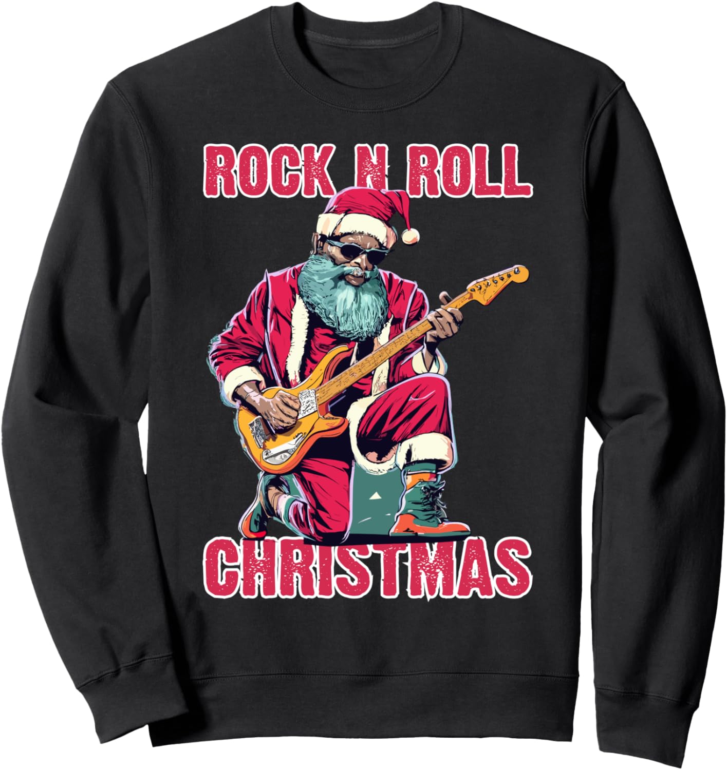 

Рождественская рок-н-ролльная толстовка с изображением афроамериканского Санты, играющего на гитаре Rock N Roll Christmas Gifts, черный