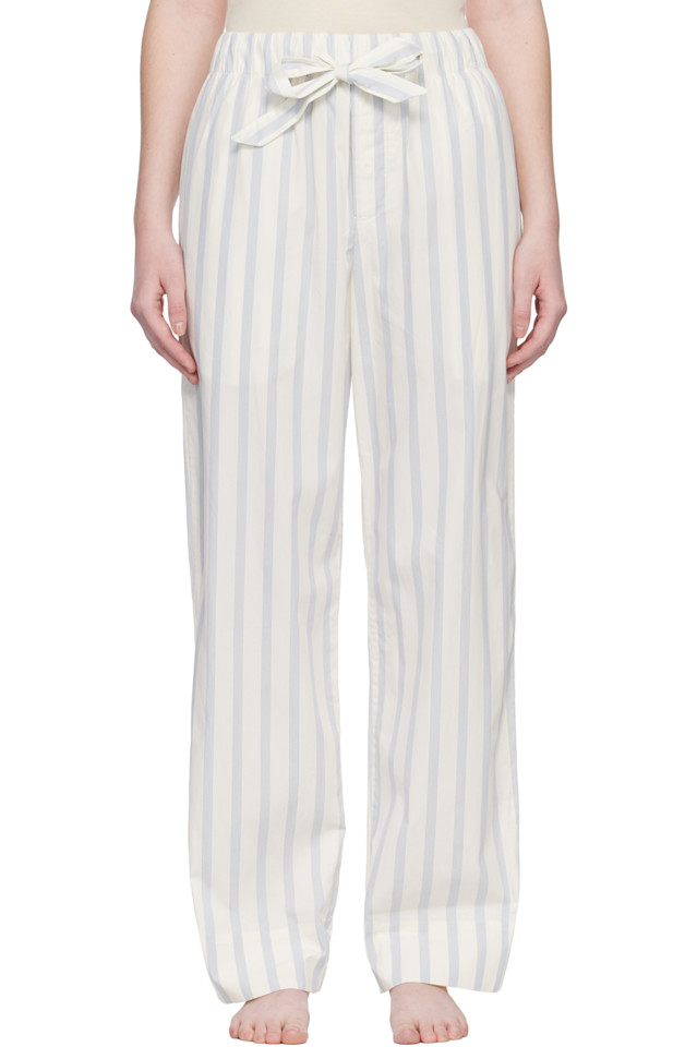 

Tekla Пижамные штаны из поплина цвета слоновой кости и синего оттенка