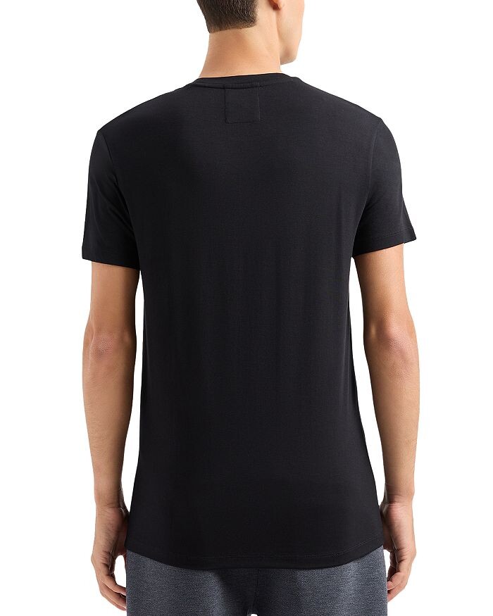 Emporio Armani Slim Fit Эластичная футболка с короткими рукавами и круглым вырезом с логотипом, черный — фото 3