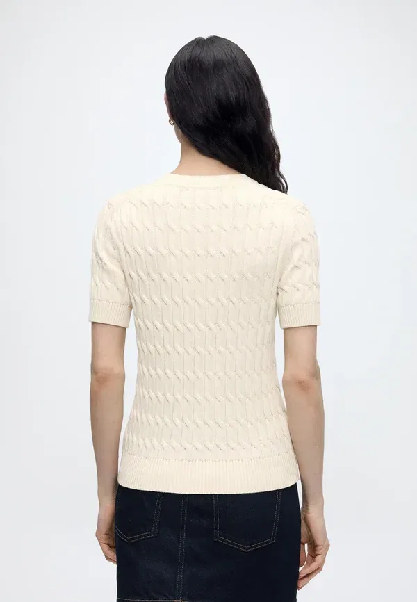Футболка базовая Tommy Hilfiger Cable basic t-shirt, цвет слоновая кость — фото 3