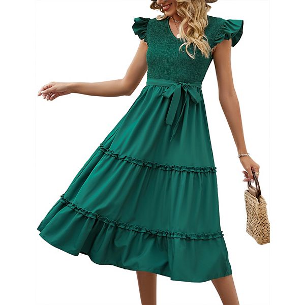 

Женское платье миди с v-образным вырезом и присборенным лифом Clearflower, Dark Green