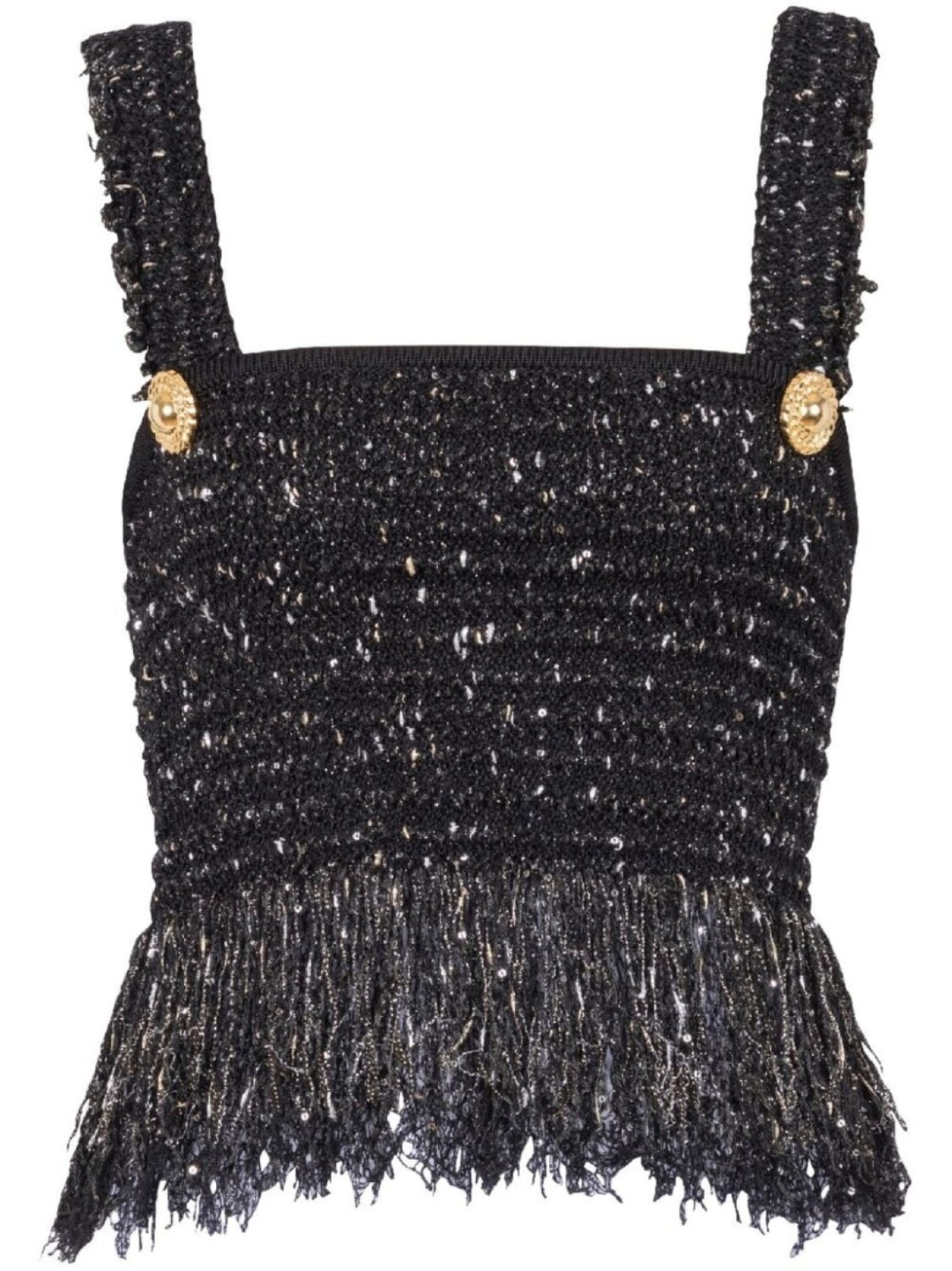 

Balmain твидовый топ 2-Button с бахромой, черный