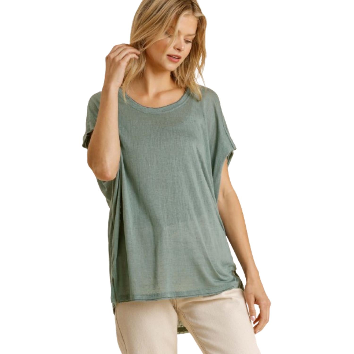 

Короткий топ с прозрачными долмановыми рукавами, круглым вырезом и разрезом по боку TRUEDAMES, Lagoon