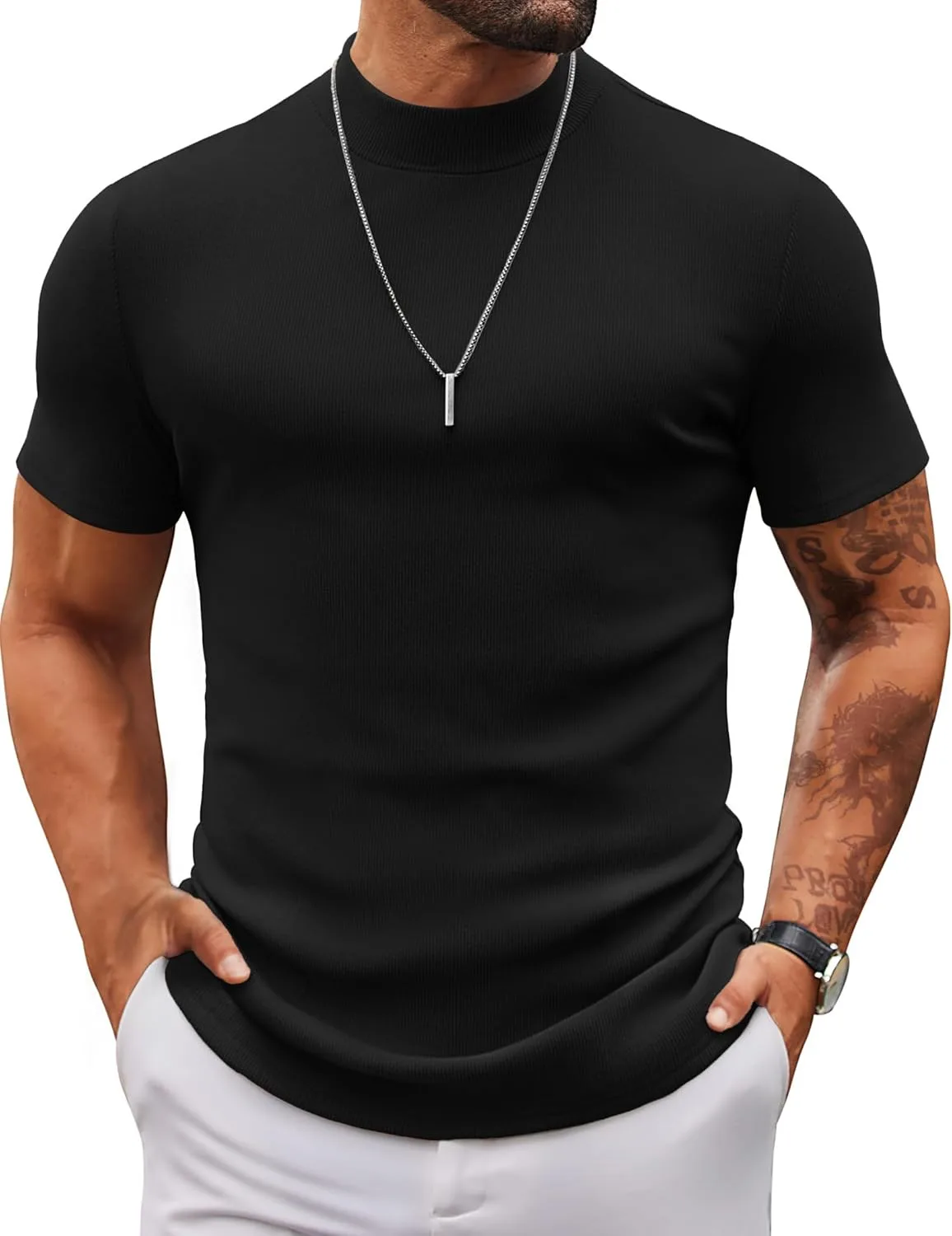 

COOFANDY мужской короткий рукав, slim fit, воротник-стойка