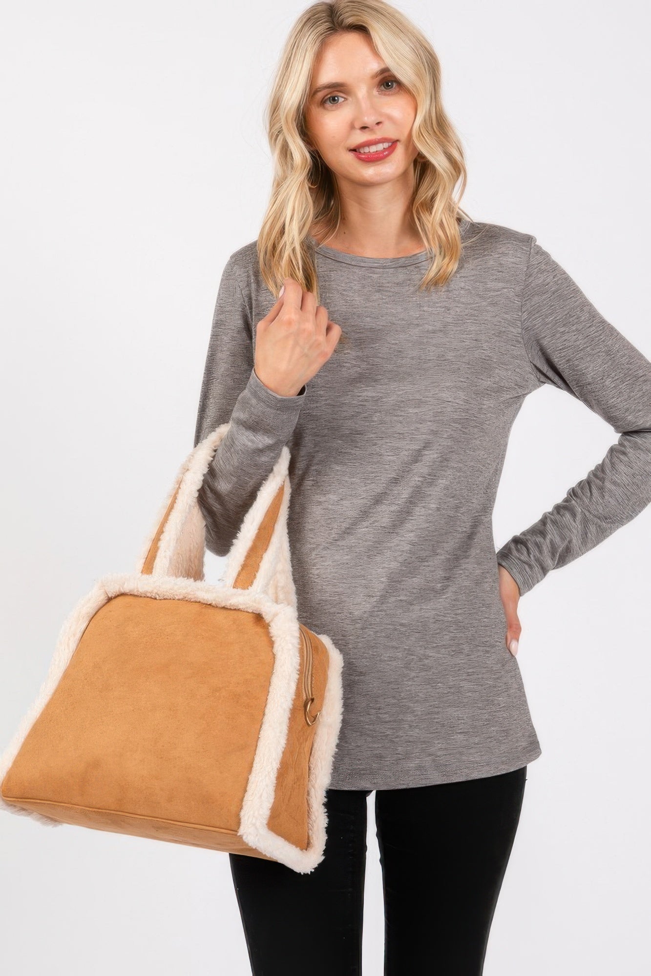 

Сумка-тоут и кроссбоди с отделкой из флиса FASHNZFAB, коричневый