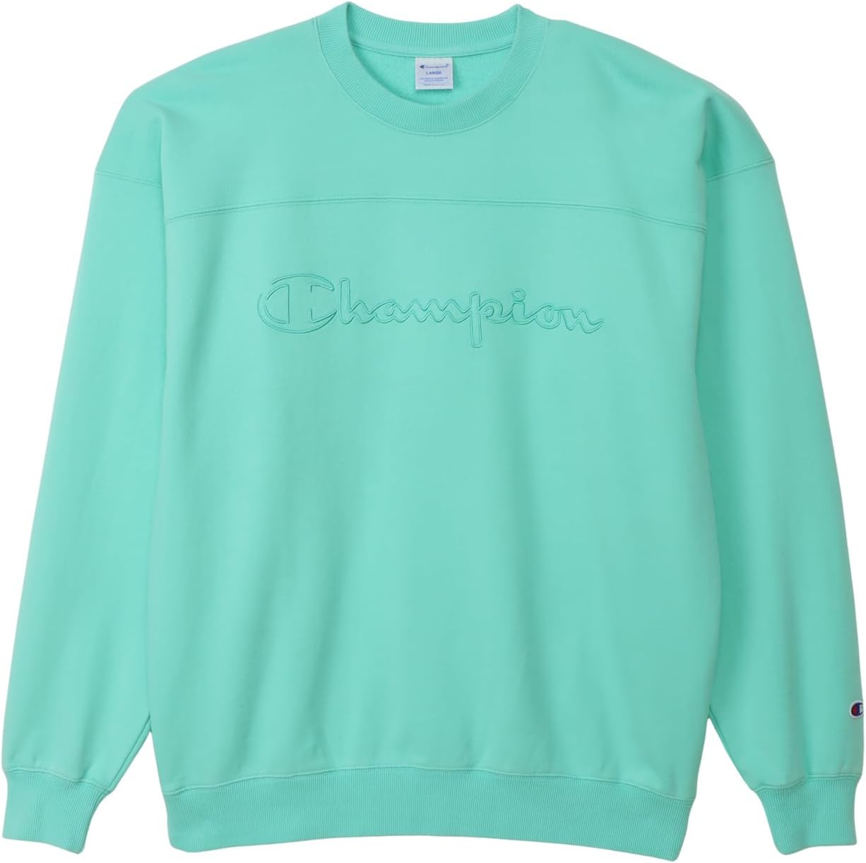 

Мужская толстовка Champion с длинными рукавами и круглым вырезом, 100% хлопковый флис, свободный крой, модель Action Style C3-D013, светло-голубой/зеленый