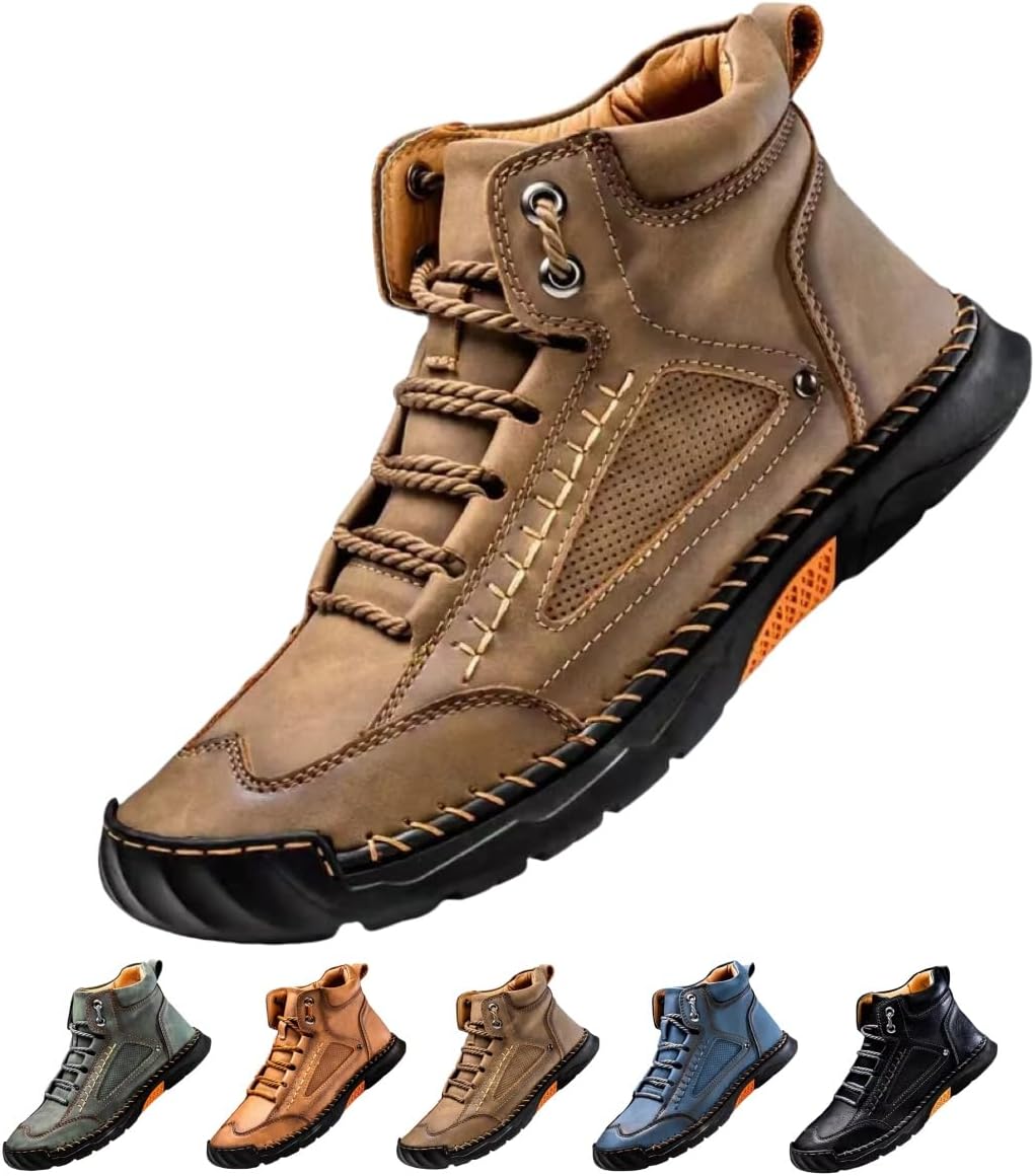 

Мужские ботинки - Новые водонепроницаемые удобные кожаные ботинки ручной работы 2025 года для мужчин Generic, хаки