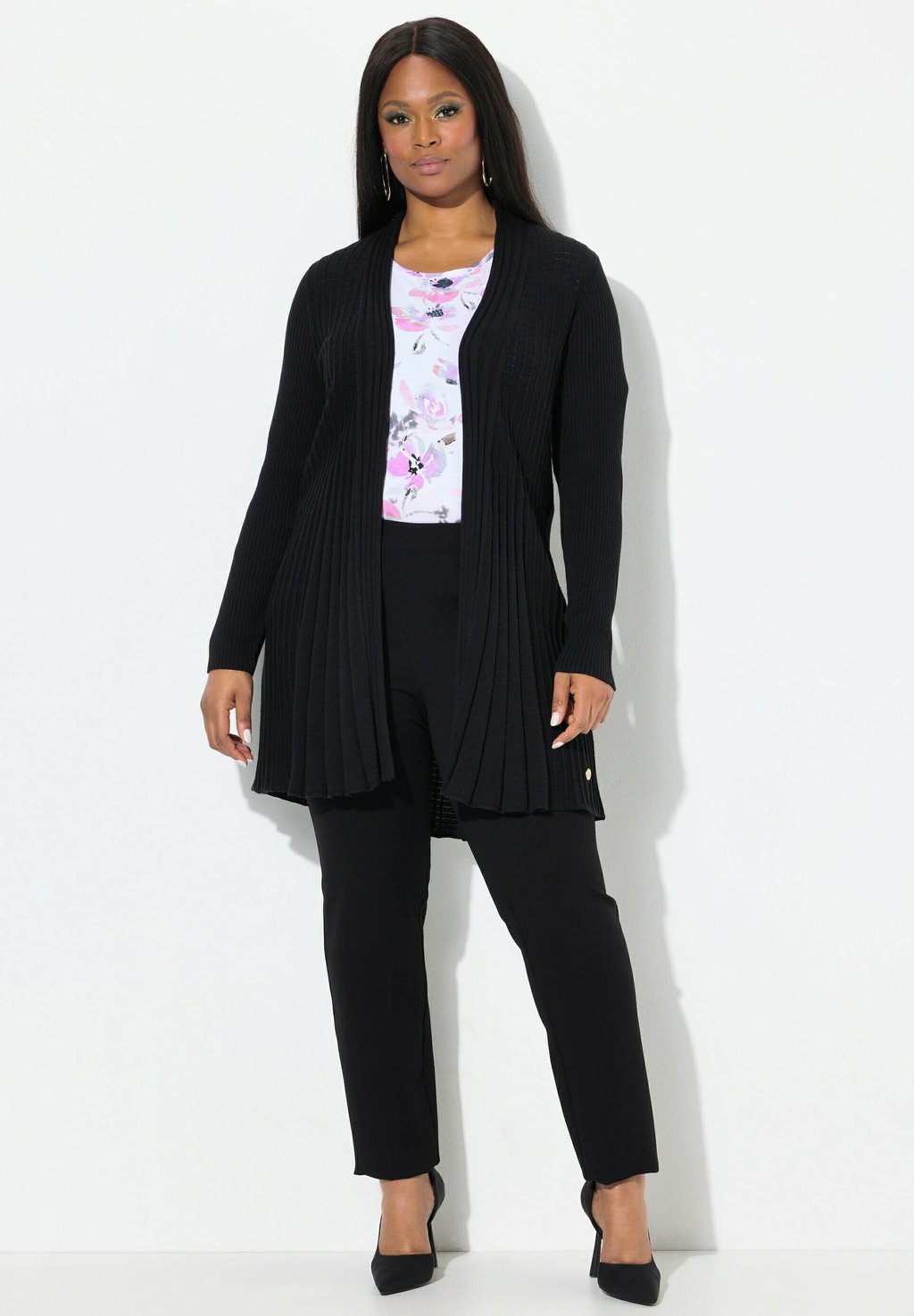 

Кардиган PLEATED LONGLINE OPEN SHAPE Ulla Popken, черный