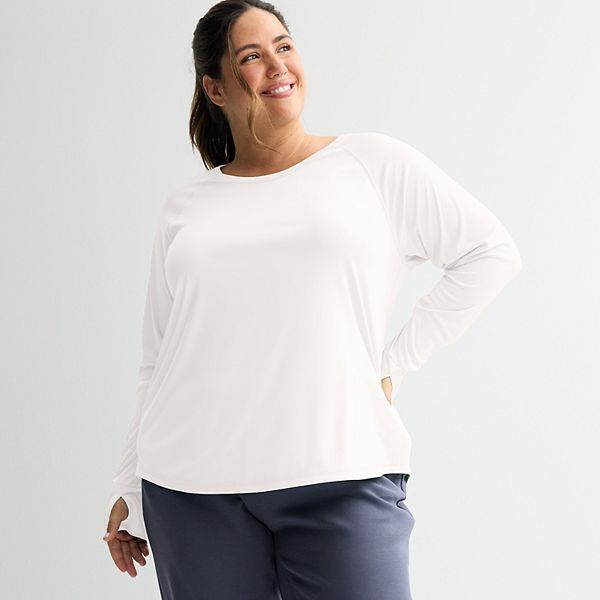

Женская футболка с длинным рукавом plus size moisture-wicking Tek Gear, Ivory Tusk