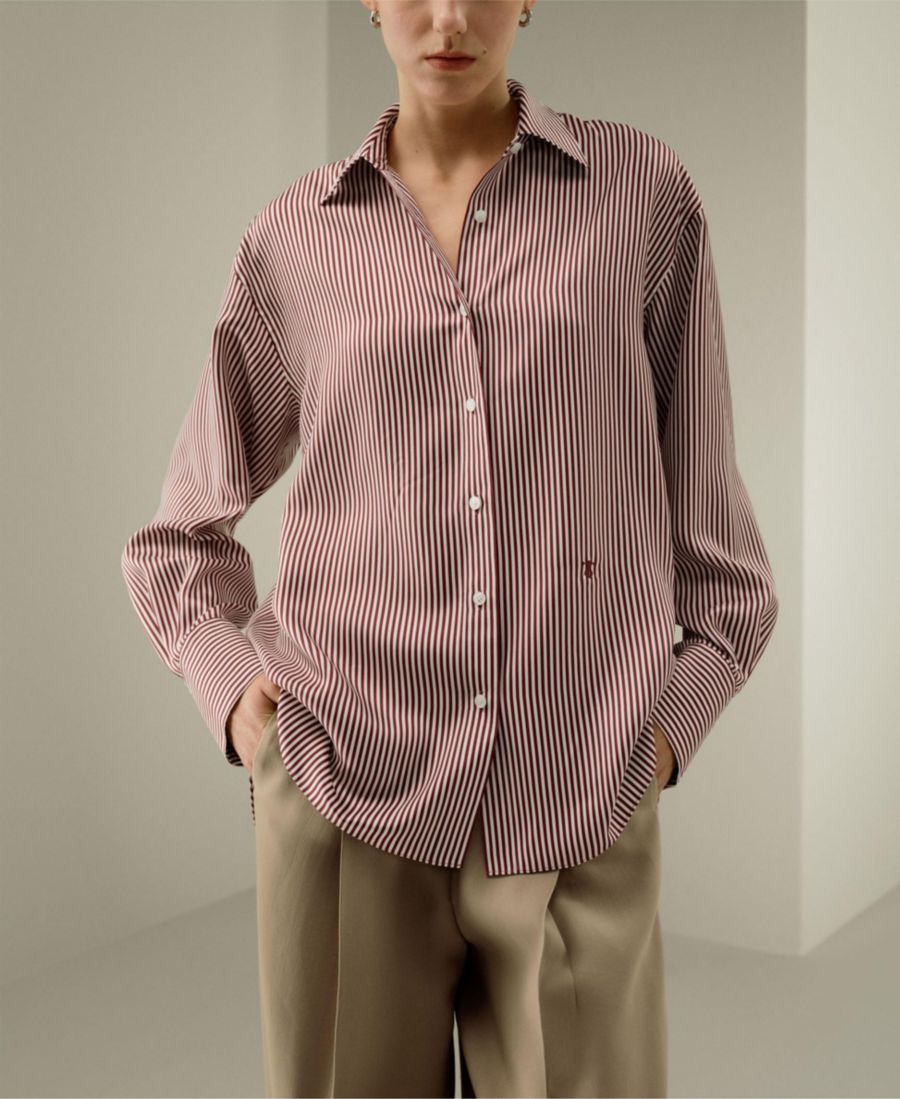 

Женская красная полосатая рубашка Ancora оверсайз LILYSILK, Red-white pinstripes