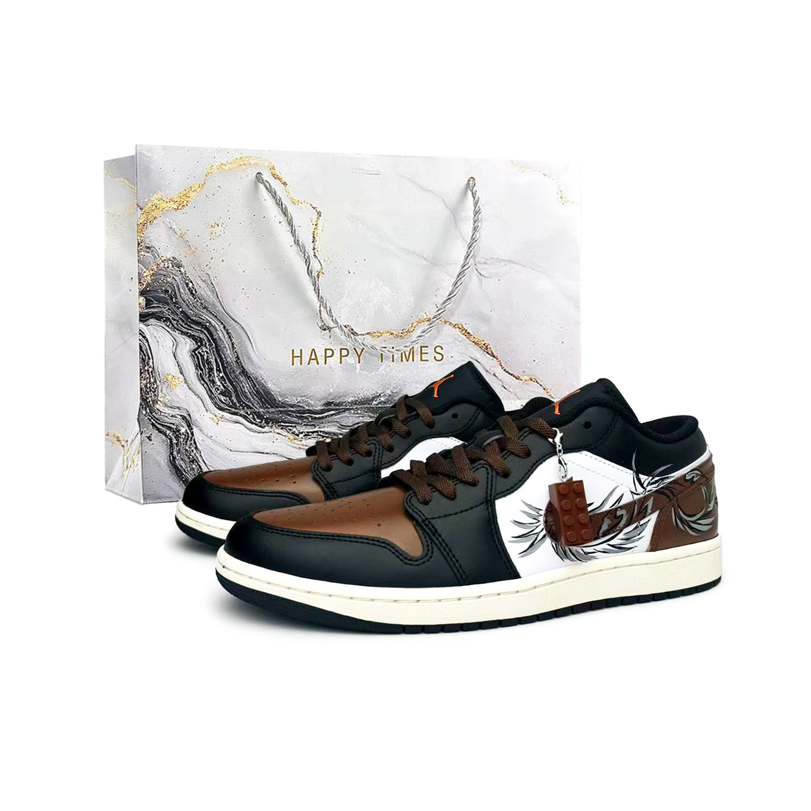 

Jordan Air 1 Aromatic Swirl Abrasion Resistant Low top Vintage Basketball Shoes Men's Black White Brown