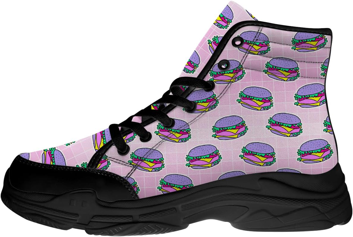 

Высокие кеды с принтом гамбургера для мужчин и женщин, кеды на шнуровке с 3D рисунком, парусиновая платформа, подарки для него и нее Generic, розовый