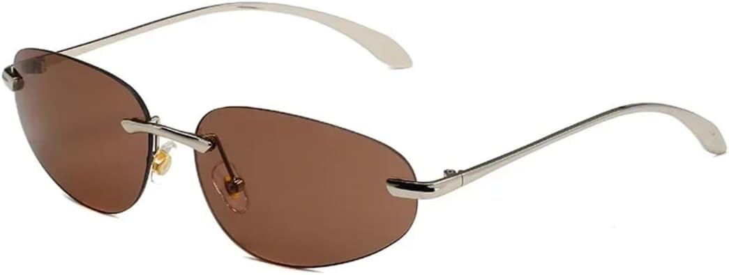 

Винтажные солнцезащитные очки без оправы с металлическими заклепками для женщин и мужчин в стиле панк, роскошные, популярные, с защитой от УФ-излучения UV400 (чайный цвет) TVTBBVV, Tea