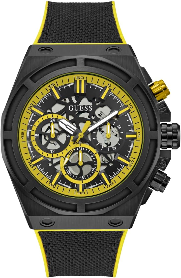 

GUESS мужские часы 47 мм - черный ремешок, черный циферблат, черный корпус