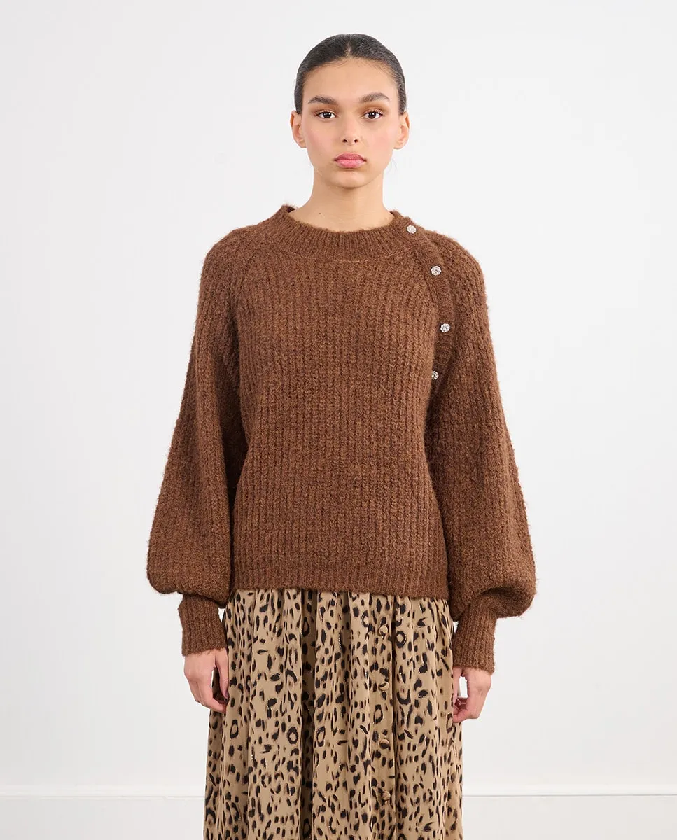 

Женский джемпер с длинными рукавами с деталями в виде пуговиц Lili Sidonio, коричневый
