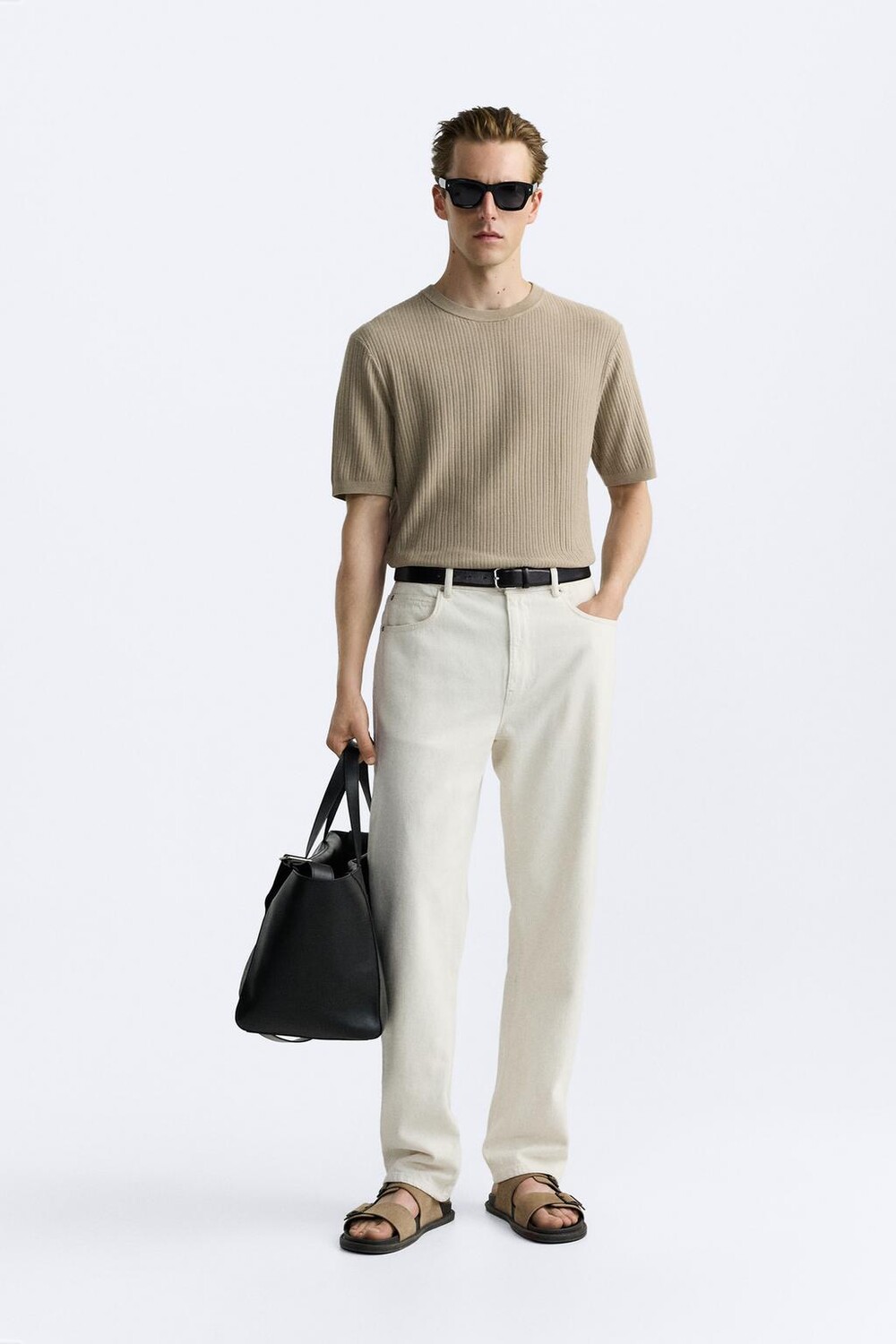 

Футболка из ребристого трикотажа ZARA, темный загар