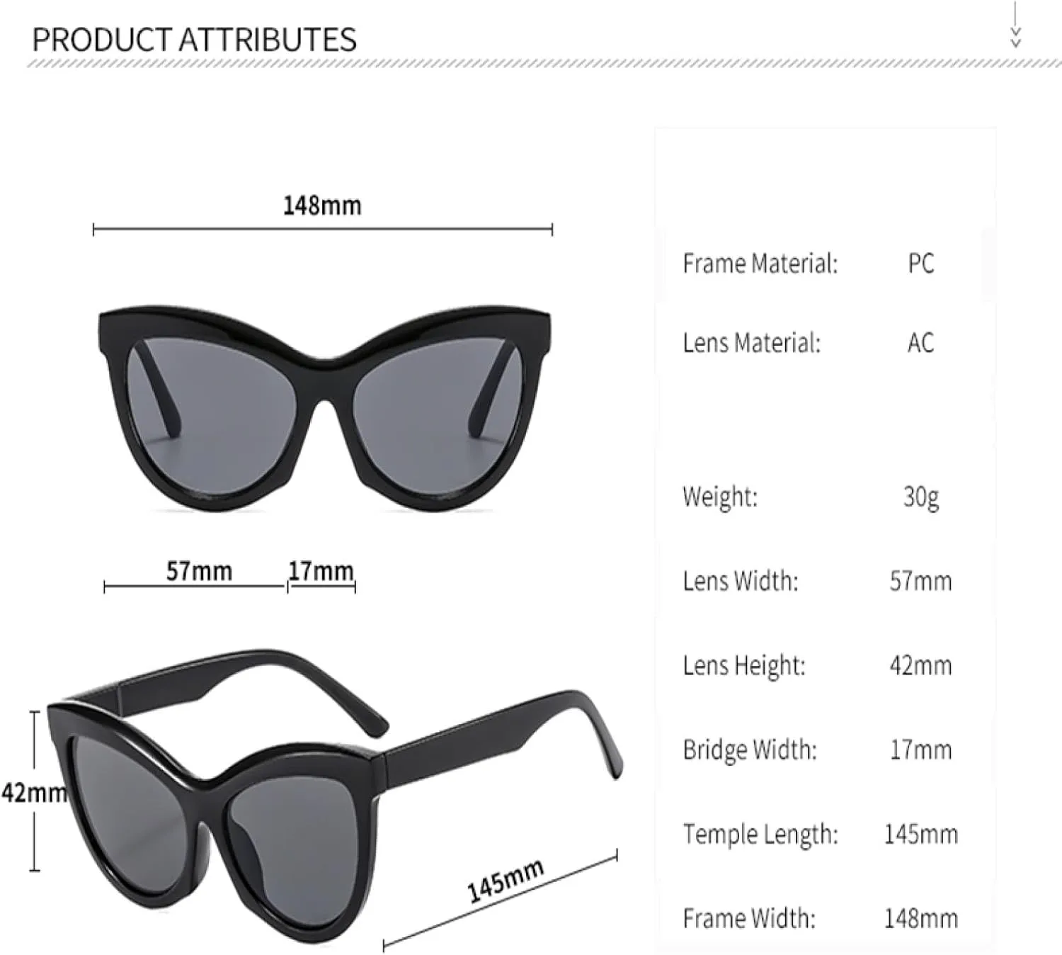 

Классические модные солнцезащитные очки «кошачий глаз» для женщин, винтажные солнцезащитные очки в толстой оправе с защитой от УФ-излучения UV400 HHZZYVY, Black