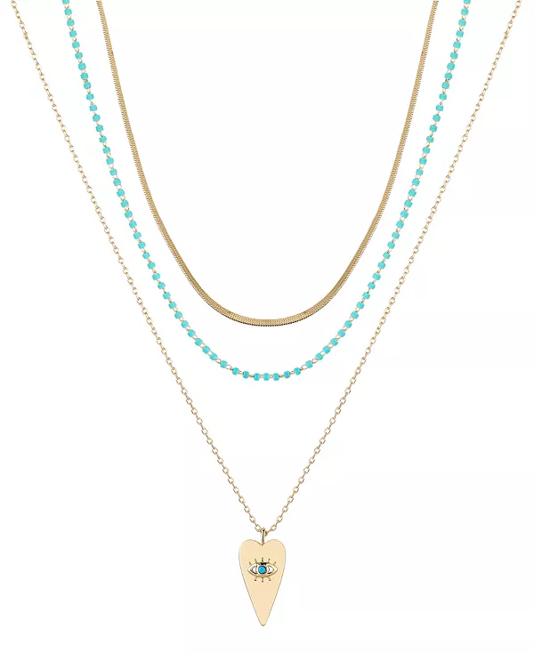 

Комплект из 3 подвесок-сердечек с имитацией бирюзы и 14-каратным золотым покрытием, отпугивающей сглаз, в форме сердца. Unwritten, gold