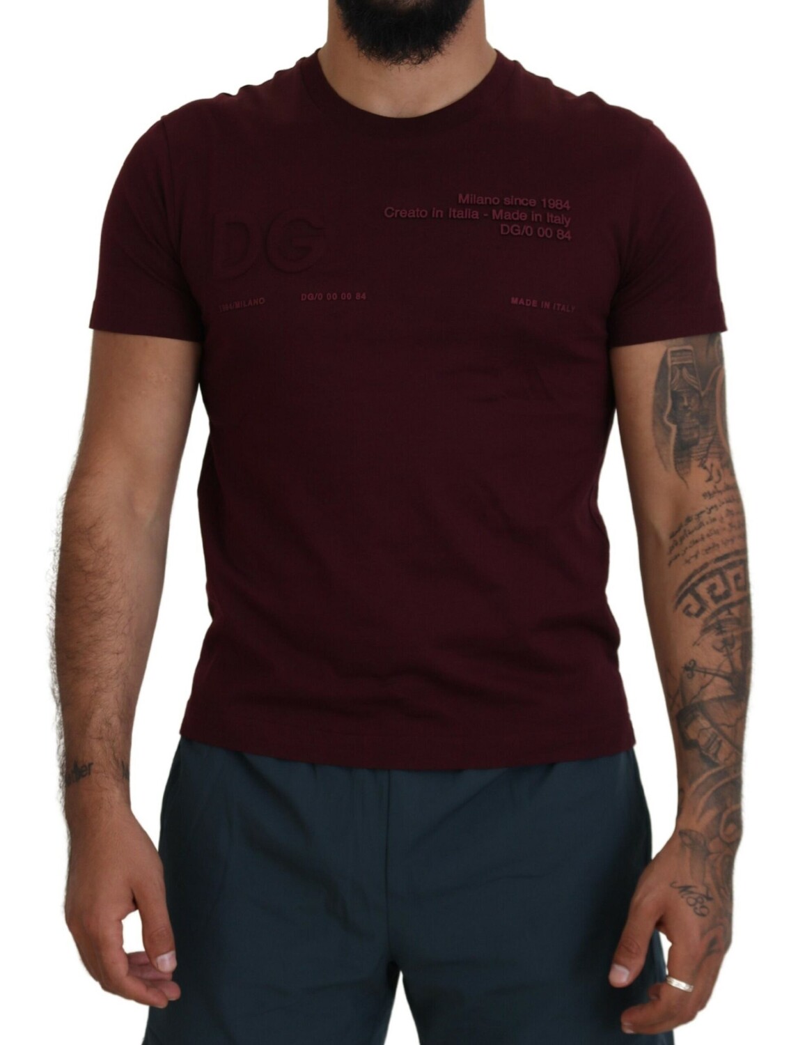 

Элегантная повседневная футболка Maroon с круглым вырезом Dolce & Gabbana, бордовый
