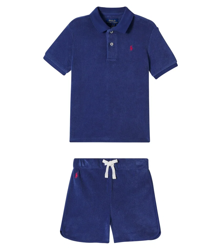Комплект из рубашки-поло и шорт от Terry Polo Ralph Lauren Kids, синий