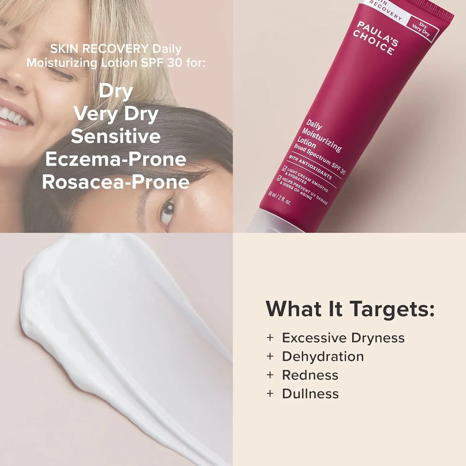 Paula's Choice SKIN RECOVERY Daily Moisturizing Lotion, минеральный солнцезащитный крем для лица SPF 30 с овсом и огурцом, для сухой и чувствительной кожи, 60 мл — фото 4