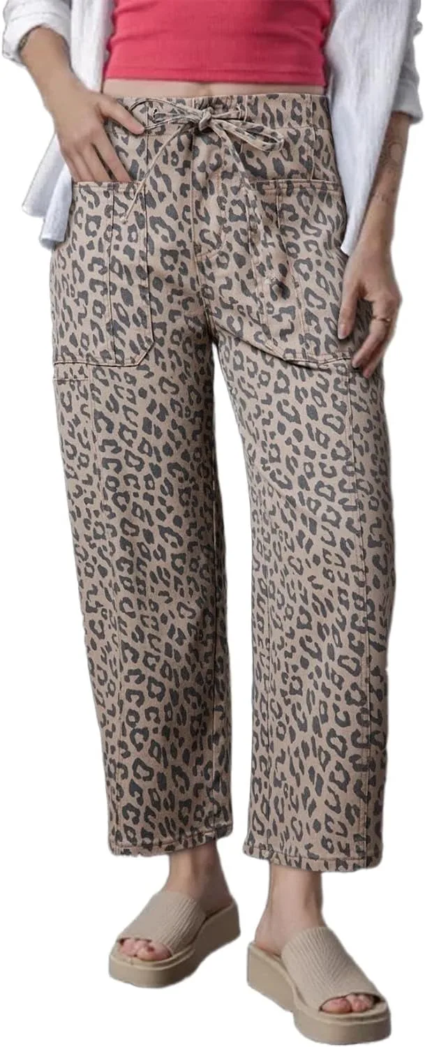 

Джинсы для женщин Leopard с эластичным поясом на шнурке и принтом Cheetah Apvirdy