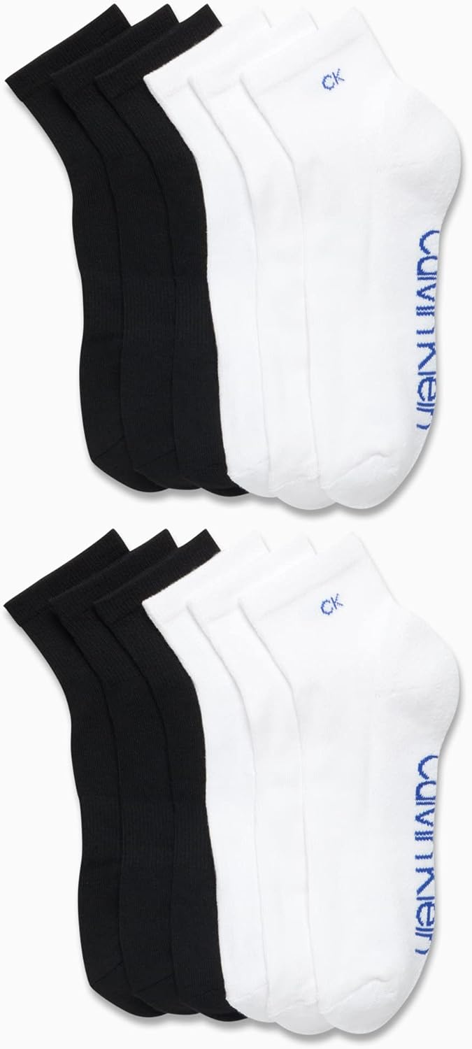 Мужские носки Calvin Klein Quarter Socks - 12 пар дышащих, мягких, амортизированных, спортивных носков до щиколотки для мужчин, Black/White — фото 2