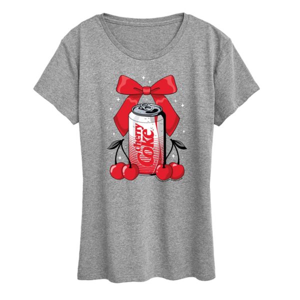 

Женская футболка с бантом из банки Coca-Cola и принтом вишни Licensed Character, серый