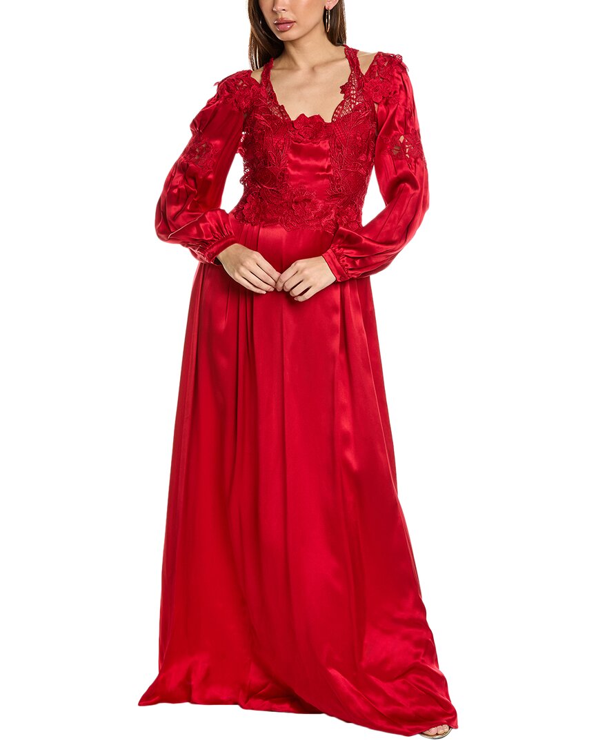 

Шелковое платье с кружевной отделкой от Alberta Ferretti, красный