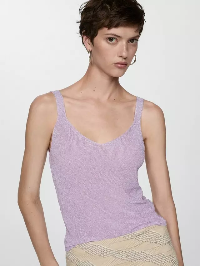 

Топ Mango Kling Metallic Vest, фиолетовый