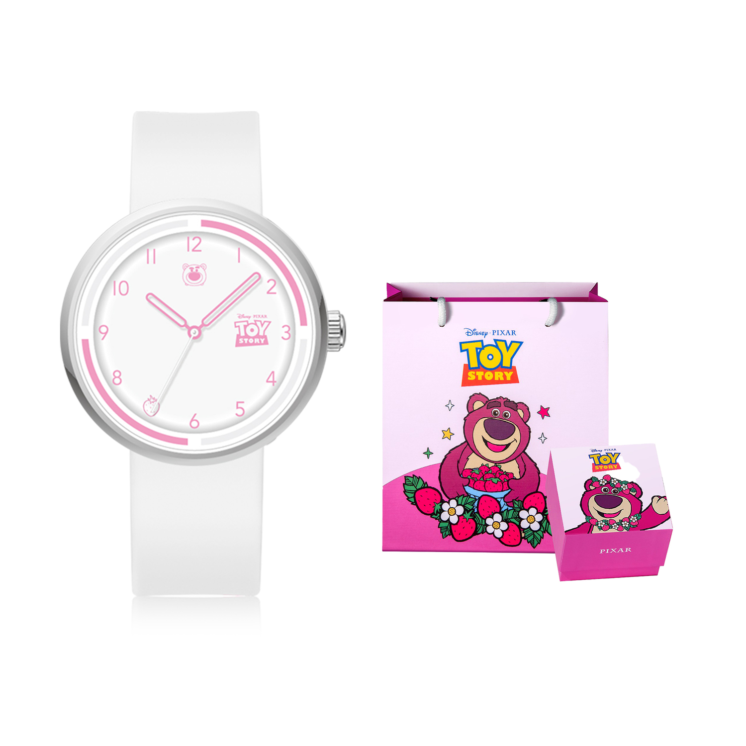 

Disney Часы Strawberry Bear Series Quartz Movement Watch Women's Watch White Dial, White (Strawberry Bear - Brand paper box packaging with handbag)