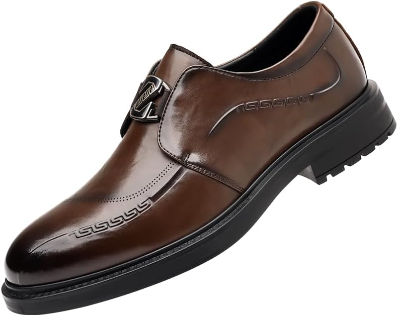 

Мужские классические кожаные туфли на свадьбу и для деловых мероприятий, оксфорды без шнурков Lhyxu, коричневый