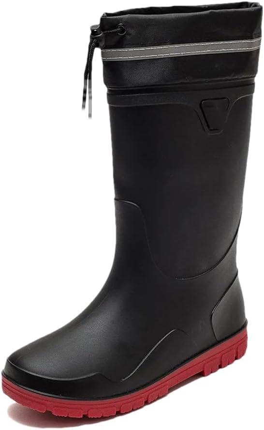 

Мужские высокие дождевые сапоги Wjnvfioo Fashion, водонепроницаемые защитные сапоги однотонного цвета, мужские резиновые сапоги, черный/красный