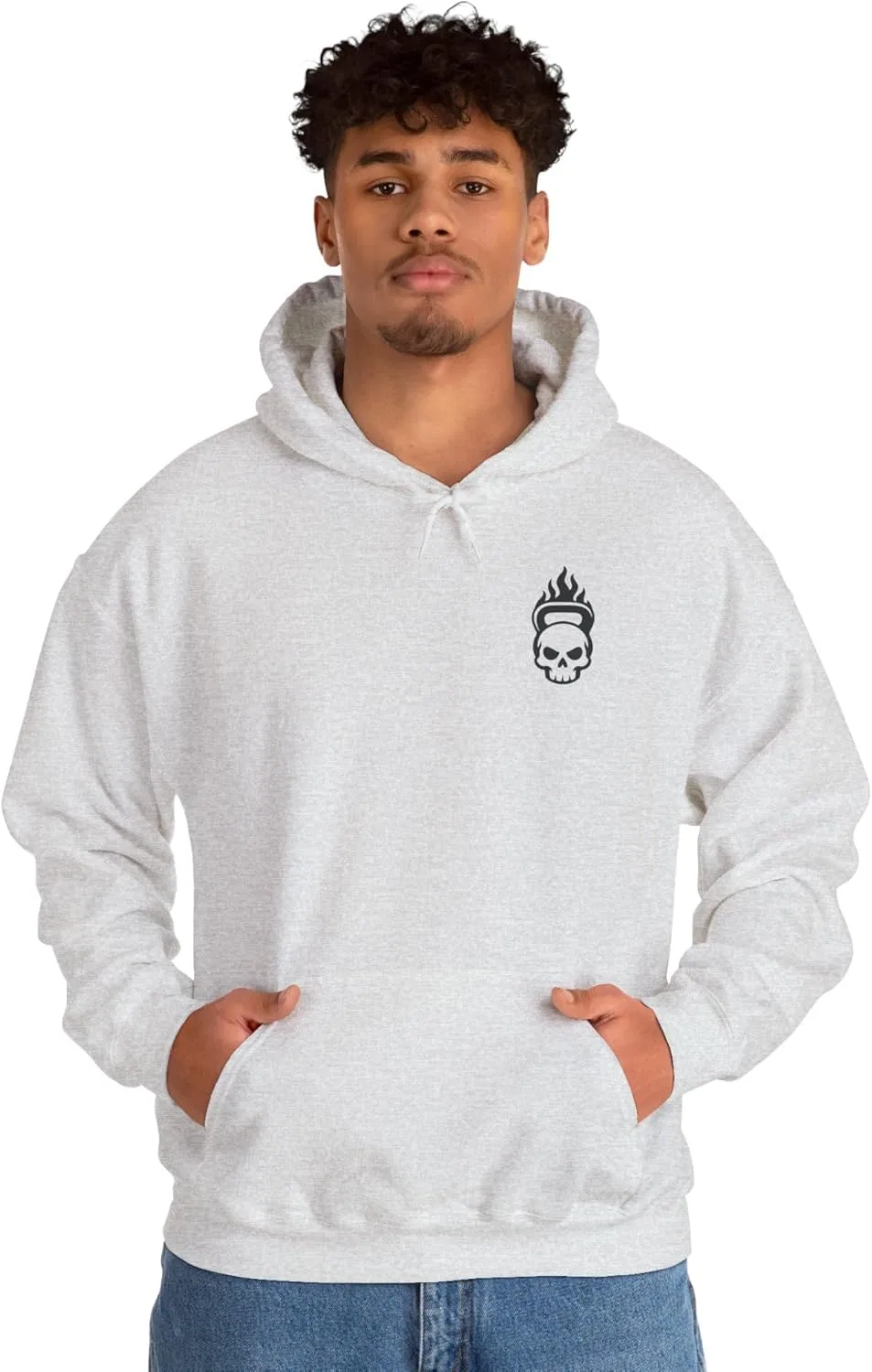 Толстовка с капюшоном Skull Flame, унисекс худи, свитшот с принтом, повседневная одежда, стритвир, уникальный айтем GENERIC, Ash — фото 4
