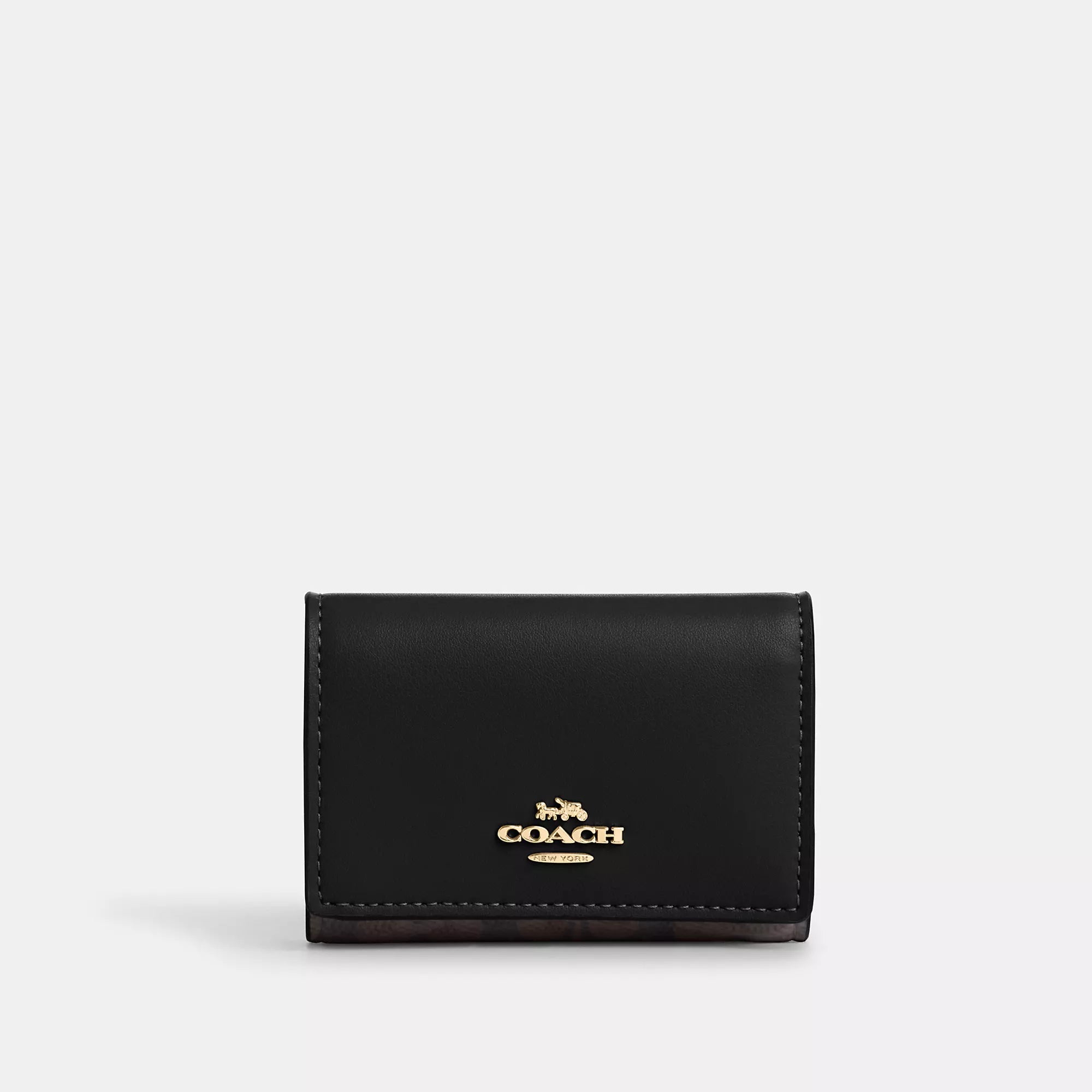 

Микро-кошелек Coach Outlet из фирменной ткани, цвет gold/walnut/black