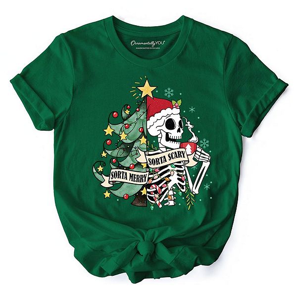 

Футболка с принтом Sorta Merry Christmas Skeleton Ornamentallyyou, Green