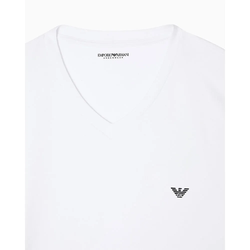 Футболка Emporio Armani из эластичного хлопкового трикотажа с коротким рукавом и V-образным вырезом, белый — фото 4