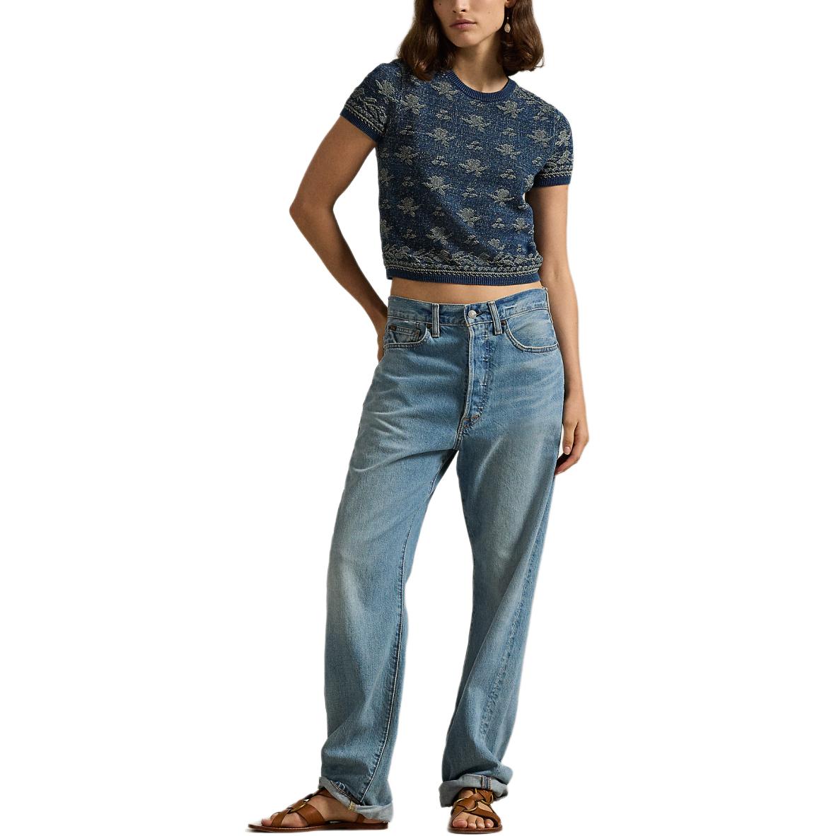 Топ Jacquarded T shirt Polo Ralph Lauren, темный индиго — фото 4