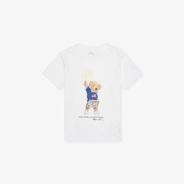 

Детская хлопковая футболка-поло с принтом медведя Boys' polo bear graphic-print cotton-jersey t-shirt Polo Ralph Lauren, белый